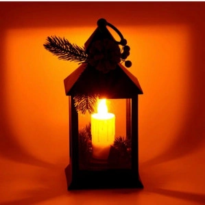 Felinar decorativ de Craciun cu lumini LED, model Lumanare si con de brad - Img 2