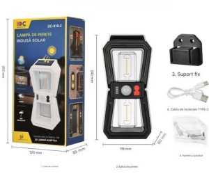 Lampa Solara de Perete, Putere 18W, Senzor de Miscare, 3 Moduri de Lumina, 24CM - Img 1
