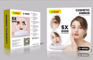 Oglinda cosmetica dubla, pentru machiaj cu iluminare LED, efect de lupa, pliabila, reincarcabila, unghi de inclinare ajustabil