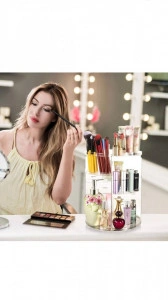 Organizator de produse cosmetice si ingrijire personala, rotativ 360 grade, material rezistent, transparent