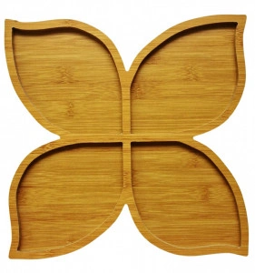 Platou bambus, 4 compartiment, 29x29 cm