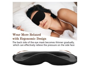 Set 2 masti pentru somn, 3D Premium, spuma cu memorie, ultra subtiri, 100% lumina blocata, Negru - Img 3