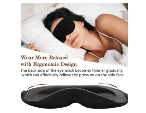 Set 2 masti pentru somn, 3D Premium, spuma cu memorie, ultra subtiri, 100% lumina blocata, Negru - Img 3