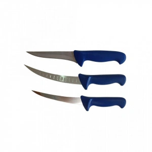 Set 3 cutite profesionale macelarie, 2 cutite dezosat si degresat, 1 cutit filetat, otel inoxidabil, albastru - Img 6