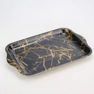 Tava din plastic dur, 33x22,5 cm , model marmura neagra cu auriu efect lucios