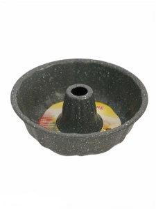 Tava panettone, chec, pasca, tarta sau paine, forma pentru copt Blusmart rotunda cu gaura, pentru tort si prajituri din metal, gri 27x8 cm