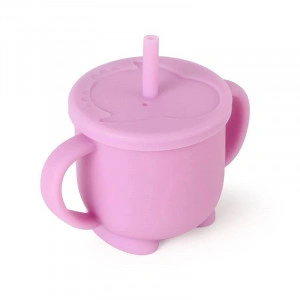 Cana din silicon cu capac si pai, 160 ml, roz - Img 3