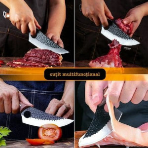 Cutit Japonez din Otel Inoxidabil, Forjat Manual, Universal, Calitate Premium, Maner Ergonomic din Lemn, 27.5cm, Husa din piele naturala - Img 4
