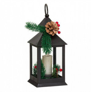 Felinar decorativ de Craciun cu lumini LED, model Lumanare si con de brad - Img 3