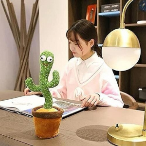 Jucarie din plus interactiva Cactus vorbitor, dansator, lumineaza, 37 centimetri, verde, baterii incluse - Img 3