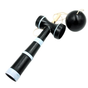 Kendama profesională din lemn de fag – 22 cm, negru cu accente albe - Img 3