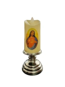 Lumanare decorativa Led, Cu imprimeu Iisus, inaltime 17 cm