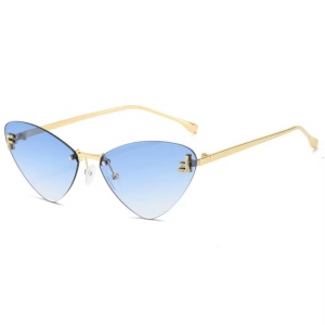 Ochelari de soare, Dama, Filtru de protectie UV 400, Fara rama, Toc cadou, lentila bleu, rama metalica aurie, ultra-usoara