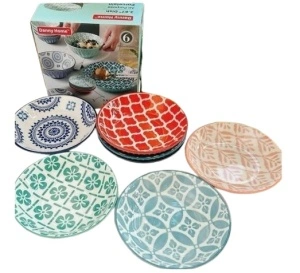Set 6 farfurii in relief din ceramica colorata, 10 cm