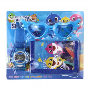 Set ceas electronic de mana, portofel si ochelari copii tip Baby Shark - Img 2