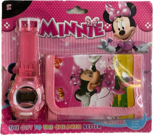 Set ceas electronic de mana si portofel copii tip Minnie