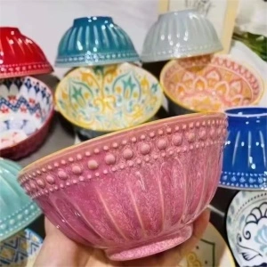 Set de 6 boluri ceramica ,15,5 cm, model colorat - Img 2