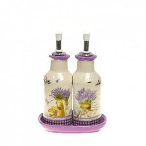 Set Oliviera cu 2 sticle ulei/otet Ceramica, model Lavanda cu picurator,16x5.5 cm