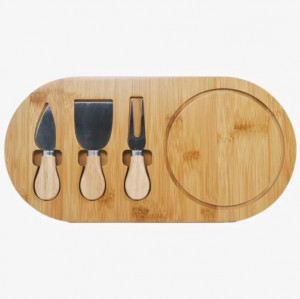 Set platou de servire branzeturi si 3 cutite, Lemn/Inox - Img 8