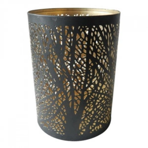 Suport lumanare/flori artificiale din metal,, negru/auriu, model copaci perforati - Img 2
