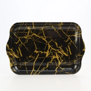 Tava din plastic dur, 33x22,5 cm , model marmura neagra cu auriu efect lucios - Img 2