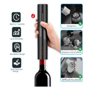 Tirbuson electric, BluSmart, reincarcabil, Inox/ABS, accesoriu taiat folie, aerator, dop, USB - Img 2