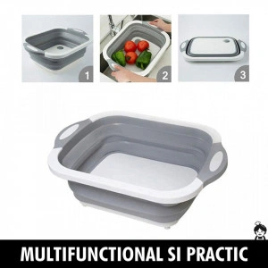 Tocator 3 in 1, tocator, cos depozitare, vas pentru spalare, pliabil , 40x30 cm - Img 4