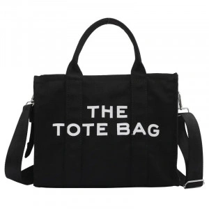 Geanta femei din panza, shopper, medium, cu imprimeu logo The Tote Bag, 32x15x37cm - Img 2