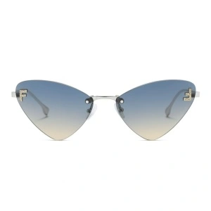 Ochelari de soare, Dama, Filtru de protectie UV 400, Fara rama, Toc cadou, lentila fumurie, rama metalica argintie, ultra-usoara