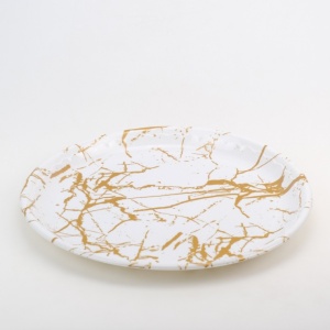 Platou rotund plastic dur 31,5 cm, modle marmura alb auriu - Img 2