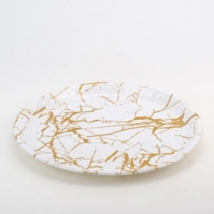 Platou rotund plastic dur 31,5 cm, modle marmura alb auriu - Img 2