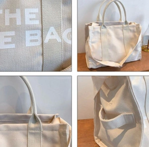 Set 3 genti pentru femei din panza, shopper, small, medium, large, cu imprimeu logo The Tote Bag - Img 6