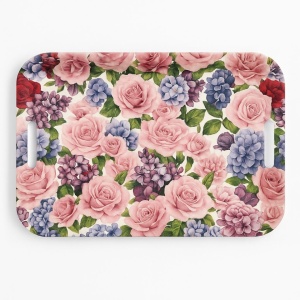 Tavă plastic dur, model floral 37x25,5x3 cm