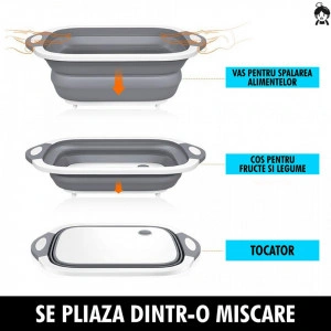 Tocator 3 in 1, tocator, cos depozitare, vas pentru spalare, pliabil , 40x30 cm - Img 5