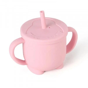 Cana din silicon cu capac si pai, 160 ml, roz