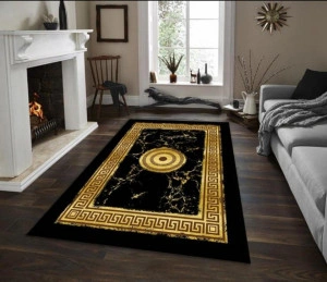 Covor pentru living, model negru/galben