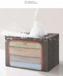 Cutie de depozitare pliabila, cu fermoar, 24L, Textil, 39x29x20cm, cadru metalic, suport baza stabil din plastic, cu doua ferestre - Img 2