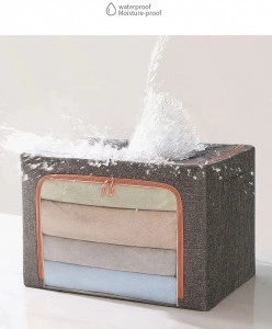 Cutie de depozitare pliabila, cu fermoar, 24L, Textil, 39x29x20cm, cadru metalic, suport baza stabil din plastic, cu doua ferestre - Img 2
