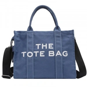 Geanta femei din panza, shopper, large, cu imprimeu logo The Tote Bag - Img 3