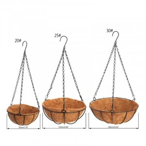 Ghiveci decorativ cu lant, rotund, nuca de cocos, 20, 25, 30 cm - Img 2