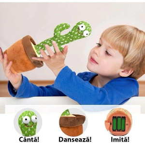Jucarie din plus interactiva Cactus vorbitor, dansator, lumineaza, 37 centimetri, verde, baterii incluse - Img 1