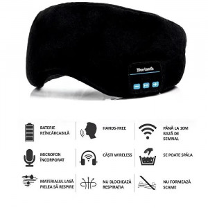 Masca pentru somn cu casti audio si microfon incorporate, Wireless, Conexiune Bluetooth, Wi-Fi - Img 4