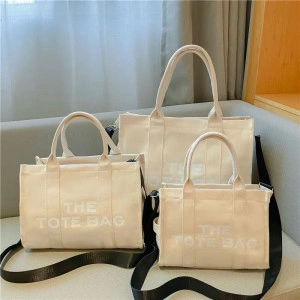 Set 3 genti pentru femei din panza, shopper, small, medium, large, cu imprimeu logo The Tote Bag - Img 7