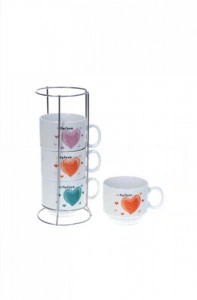 Set 4 cesti ceramica cu suport din metal