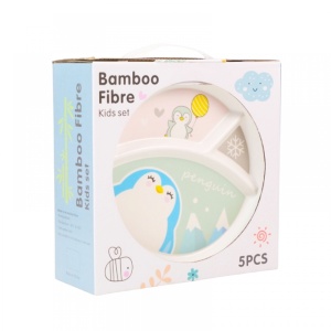 Set de masa pentru copii, 5 piese, fibra de bambus, multicolor - Img 2