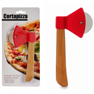 Taietor pizza in forma de topor cu maner lemn bambus - Img 2