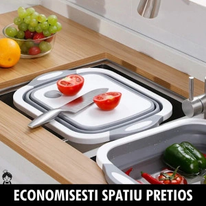 Tocator 3 in 1, tocator, cos depozitare, vas pentru spalare, pliabil , 40x30 cm - Img 6