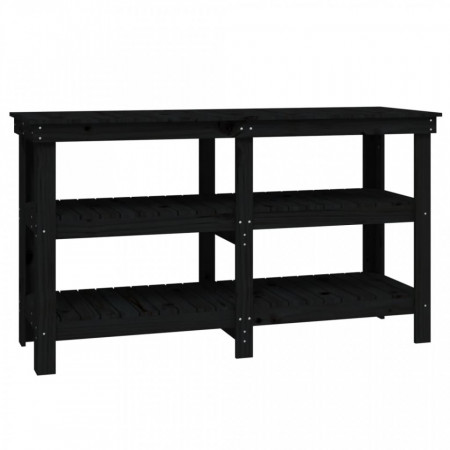 Banc de lucru, negru, 142,5x50x80 cm, lemn masiv pin - V823653V