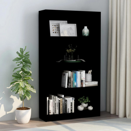 Biblioteca cu 4 rafturi, negru, 80 x 24 x 142 cm, PAL - V800910V