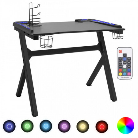 Birou de gaming LED cu picioare în formă de Y negru 90x60x75 cm - V325422V